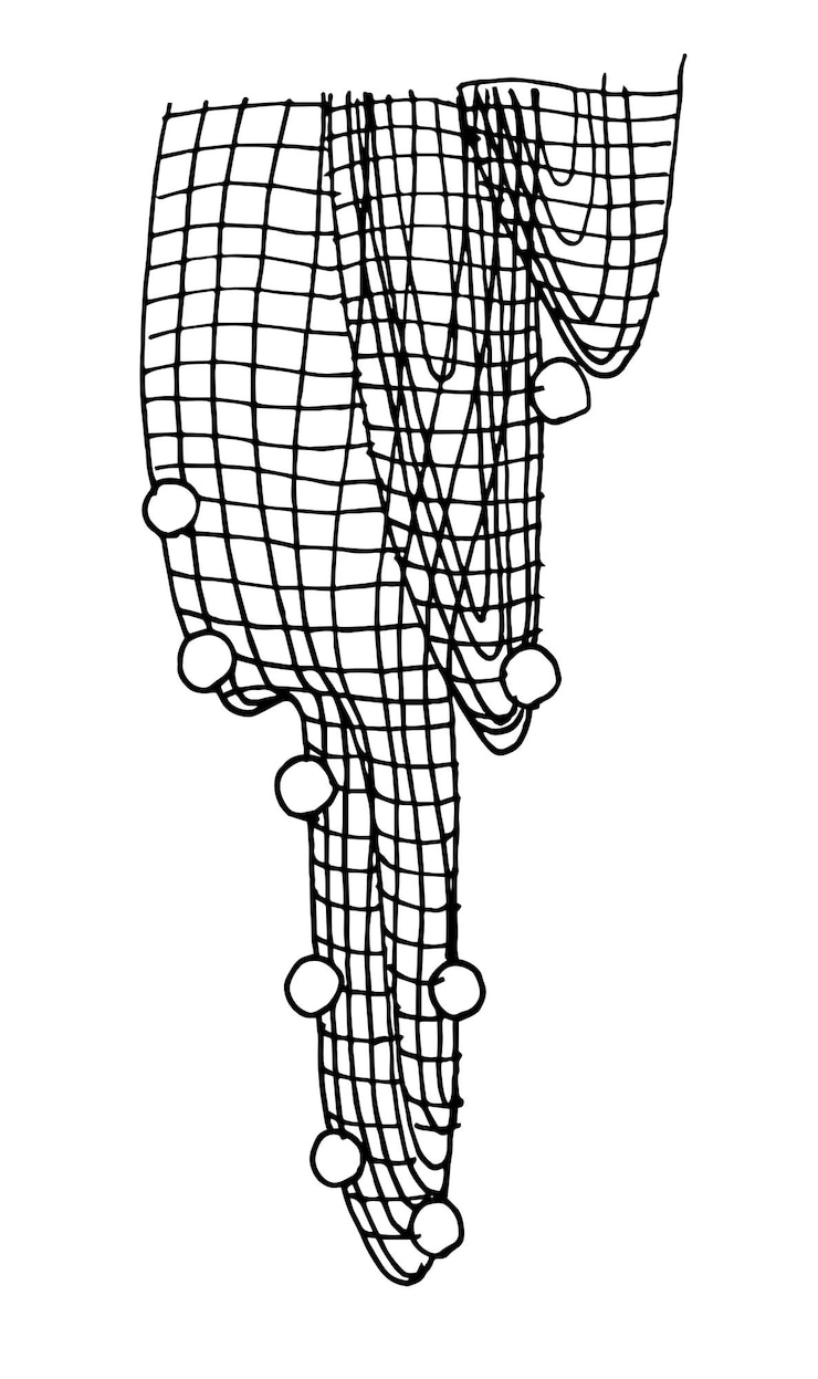 Vector fishing net sketch black and white hand drawn style vector illustration