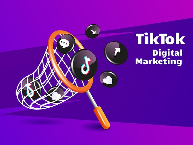 Fishing net and tiktok icon digital marketing social media concept