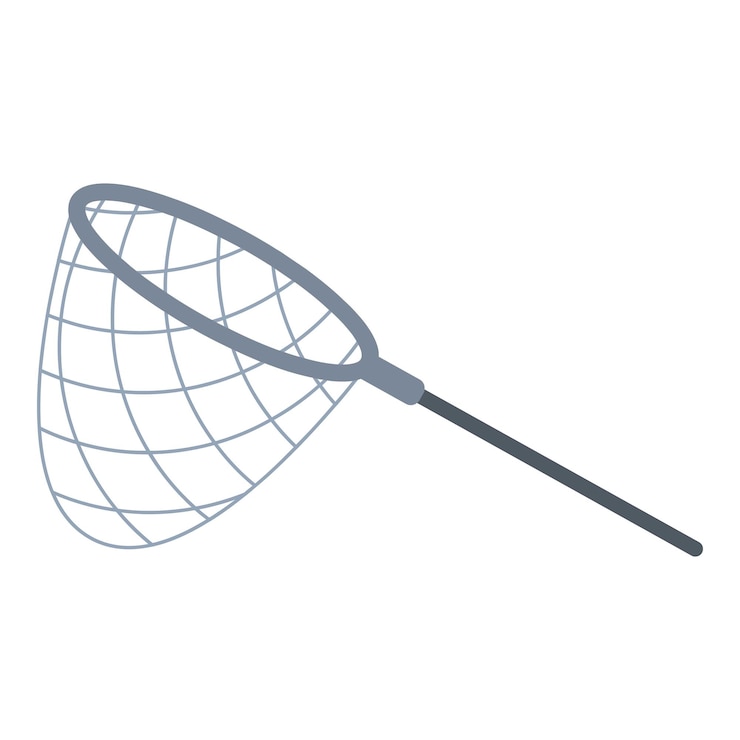 Vector fishing net with handle is catching something