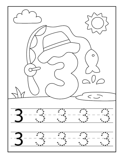 Fishing Number coloring pages for toddlers