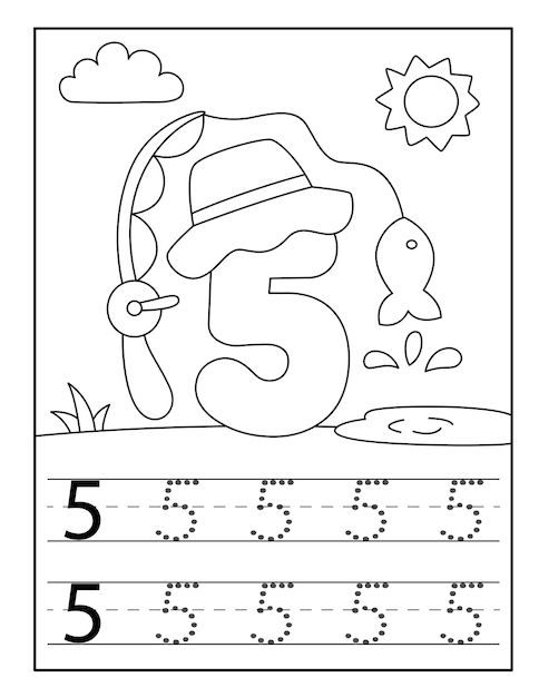 Fishing Number coloring pages for toddlers