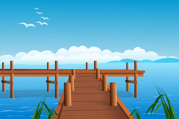 Premium Vector  Fishing pier on the ocean illustration