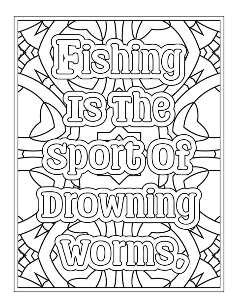 Vector fishing quotes coloring pages for kdp coloring pages