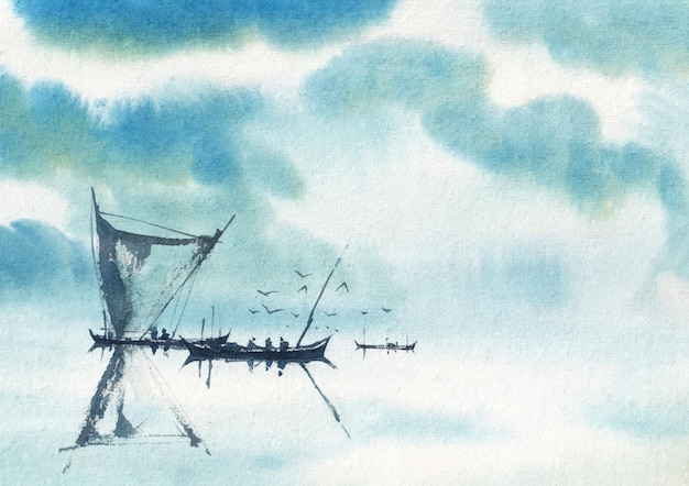 Fishing on the river watercolor art