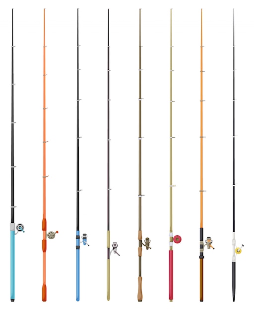 Vector fishing rod   cartoon set icon.