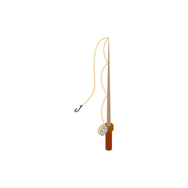 Fishing rod isometric 3d icon on a white background