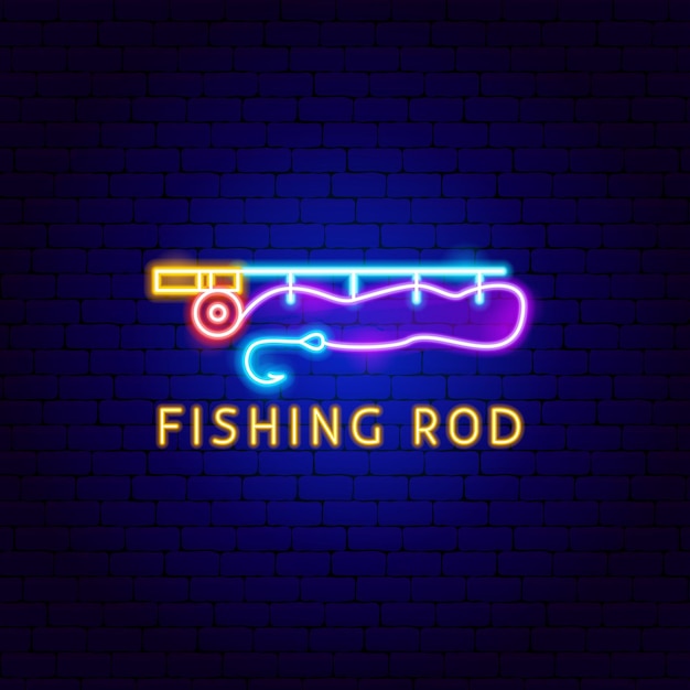 Premium Vector  Fishing rod neon label