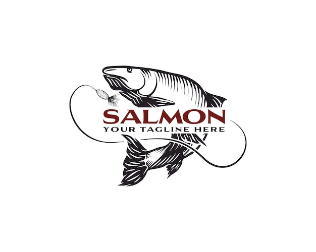 fishing salmon logo design template