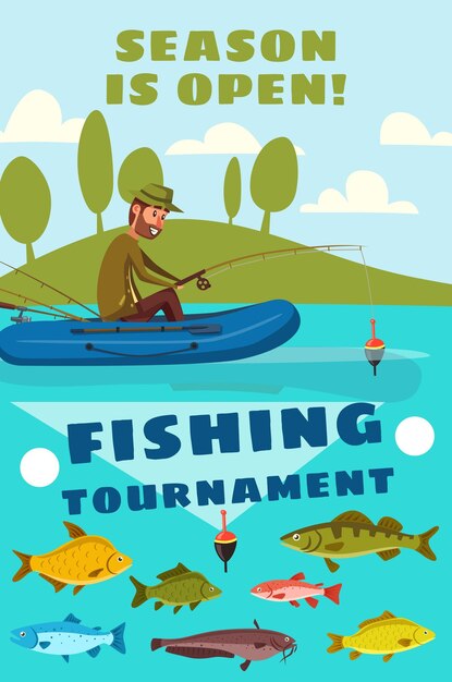 Vector fishing season or fisherman tournament poster