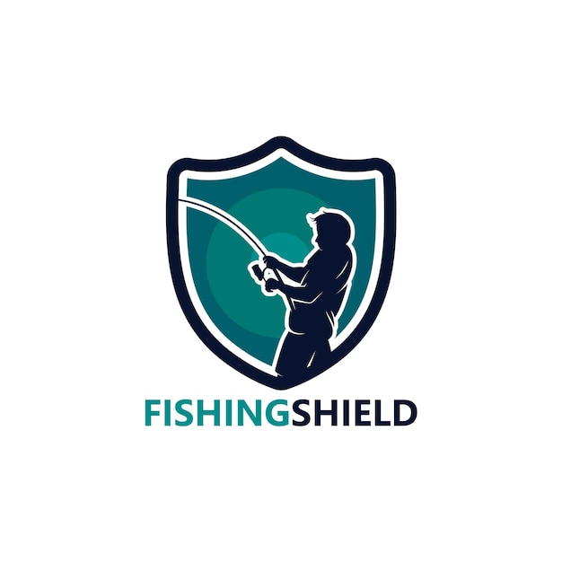 Fishing Shield Logo Template Design Vector Emblem Design Concept Creative Symbol Icon