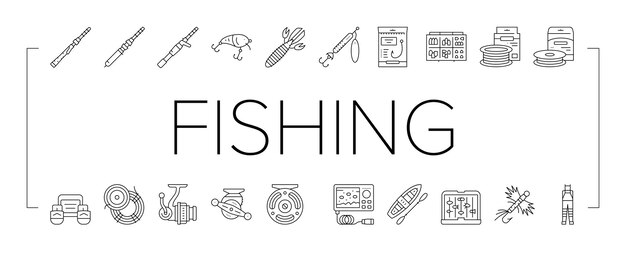 Fishing shop products collection icons set vector