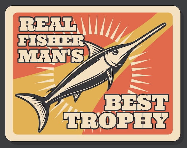 Banner di sport di pesca con pesce trofeo pescatore