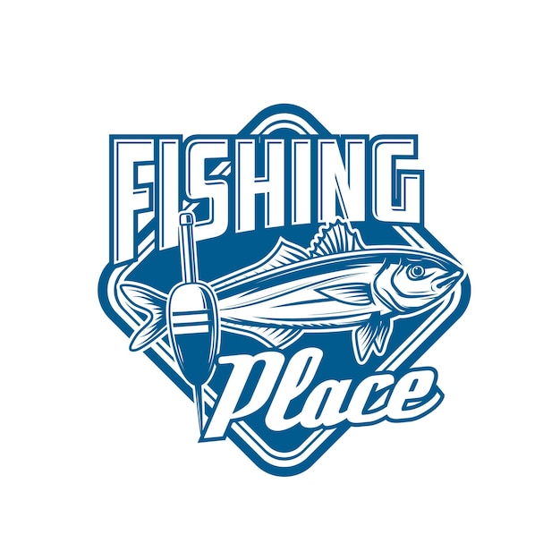 Vector fishing sport icon with mackerel fish and float