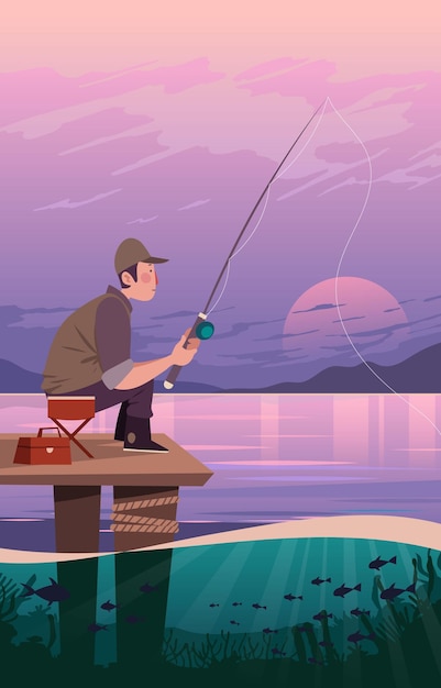 Vector fishing summer recreation