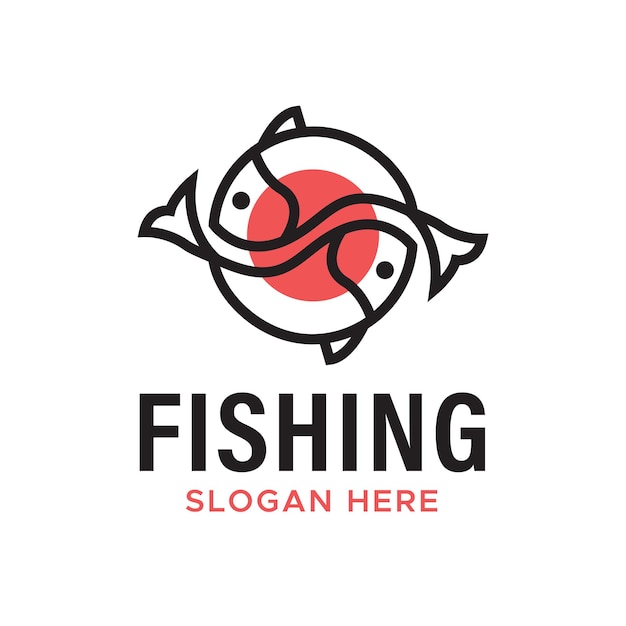 Fishing and sushi japanese traditional food logo design