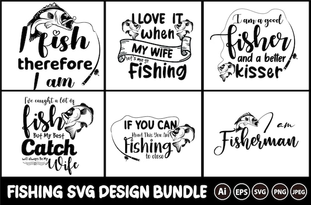 Vettore bundle di design di magliette svg per la pesca