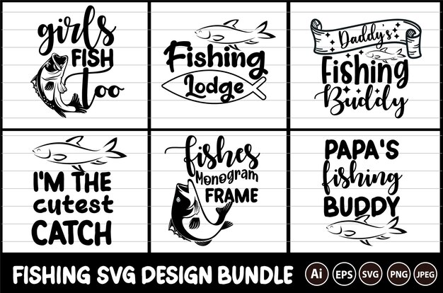 Bundle di design di magliette svg per la pesca