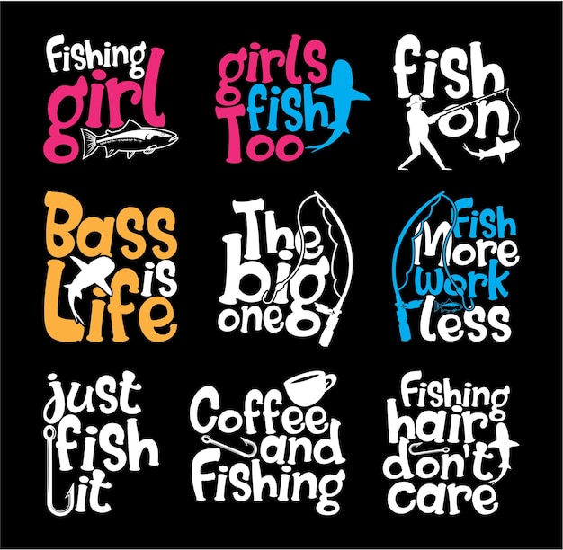 Premium Vector  Fishing t shirt design bundle fishing t shirt quotes about  fishing