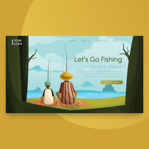 Vettore pesca insieme landing page