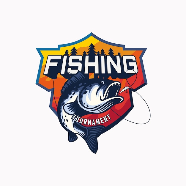 Modello di logo del torneo di pesca vettore premium