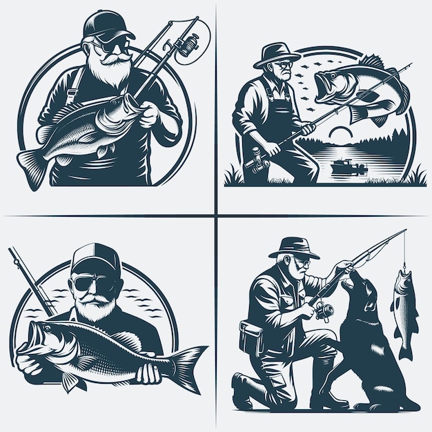 Fishing vector Bundle file Black and white Fishing silhouette file Best Fathers Day Gifts