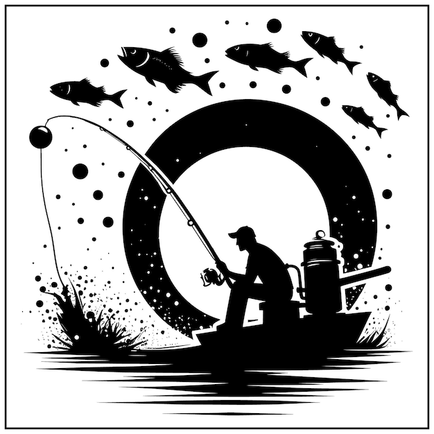 Fishing vector Bundle file Black and white Fishing silhouette file Fisher Man file26