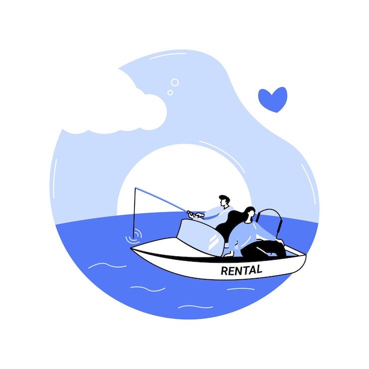 Vector fishing vessel rental isolated cartoon vector illustrations