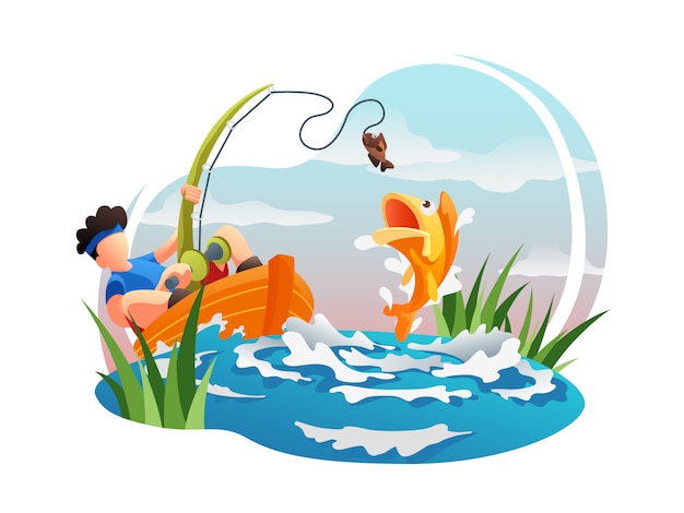 Fishing web flat illustration