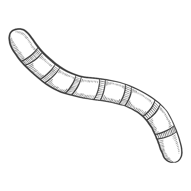 Приманка для рыболовного червя изолированная каракули, нарисованная вручную в стиле контура