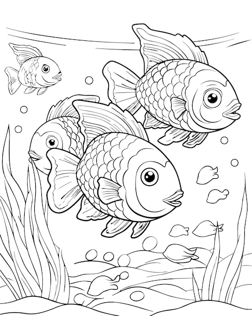 Vector fishs under water coloring pages