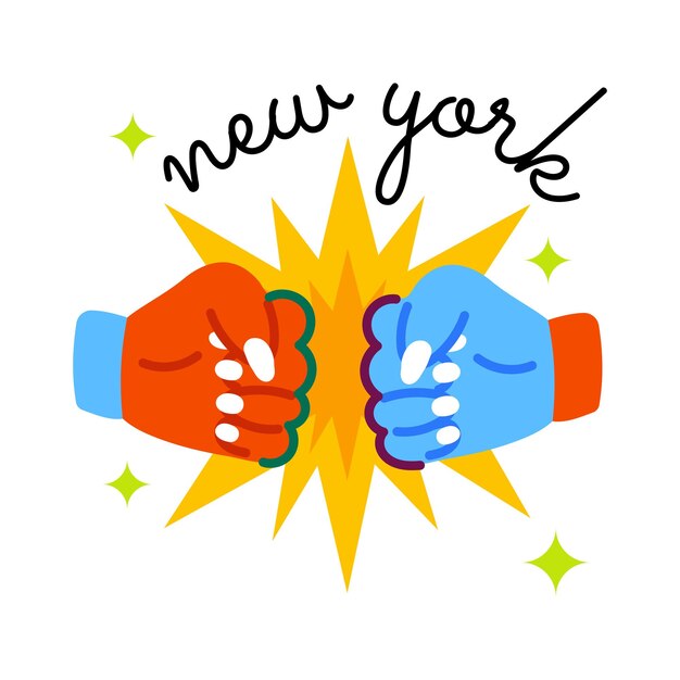 Vector fist bump with new york typography flat sticker