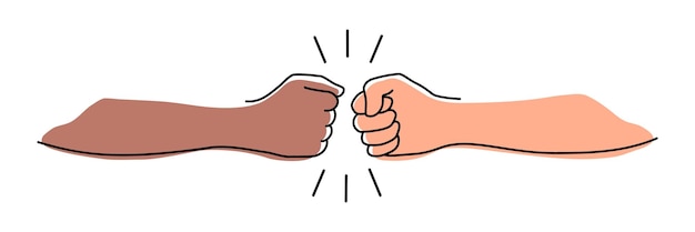Fist bumping banner hand drawn with single line