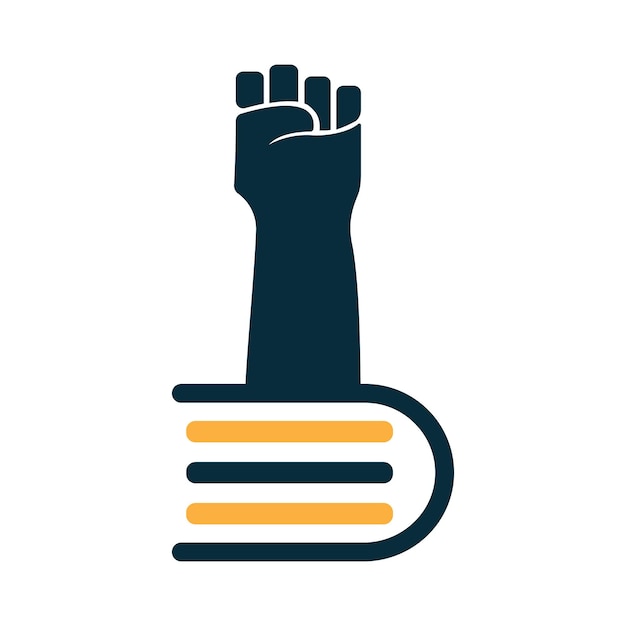 Vettore combinazione di pugno con il modello di progettazione del logo del libro concetto di logo del libro revolution