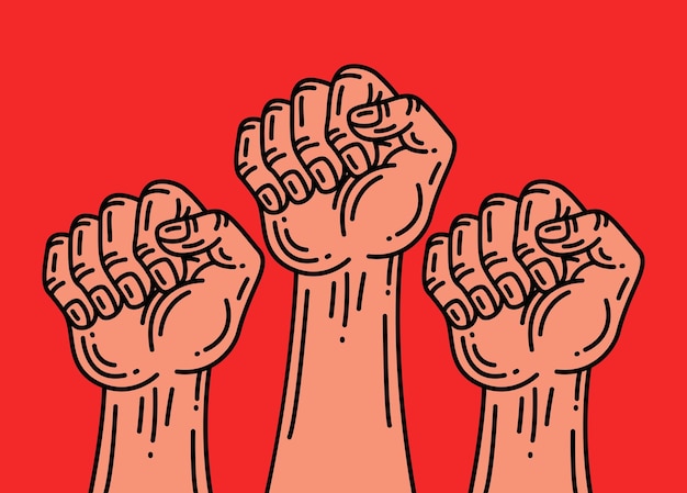 Fist hand up line icon protest vector illustration