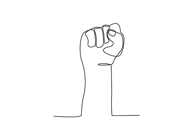 Кулак поднят вверх. Однолинейный рисунок Дня прав человека.