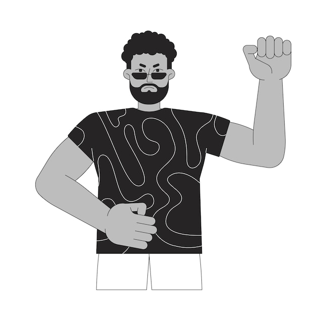 アフリカ系アメリカ人男性 アクティビスト 黒と白 2D ライン カートゥーンキャラクター