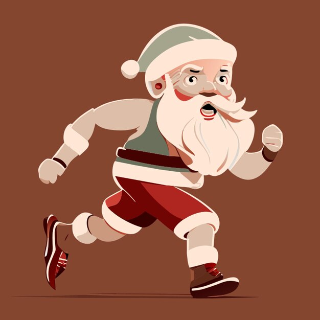 Vector fit santa claus strides strides forward running face expression doubt worried nervous funny cheated