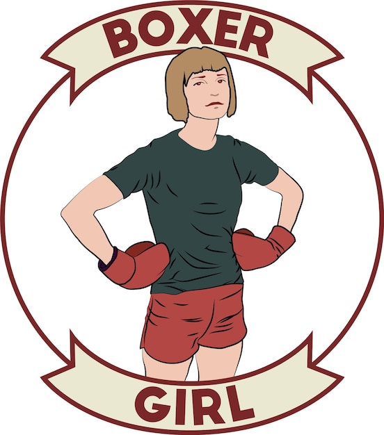 Fit sportvrouw meisje in bokshandschoenen Team kampioenschap badge