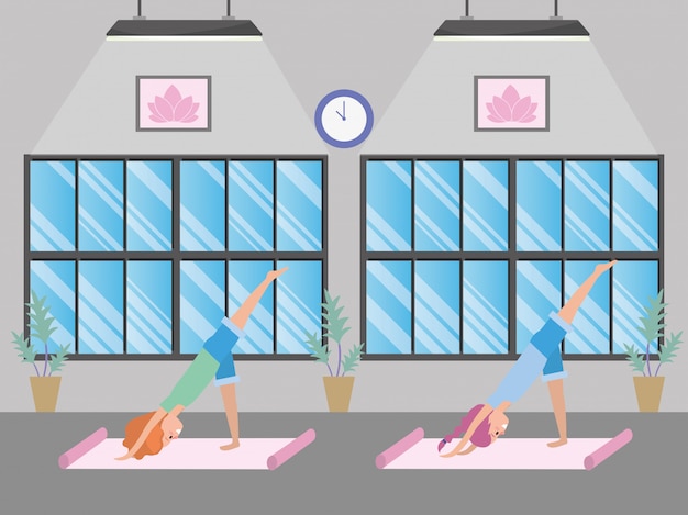 Vector fit vrouwen die yoga beoefenen