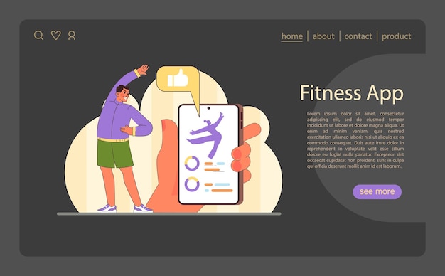 Fitness app illustration man achieves fitness goals with a smartphone app symbolizing modern health