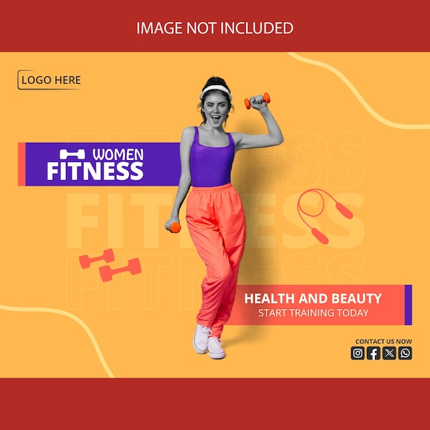 Vector fitness banner template with woman and dumbell