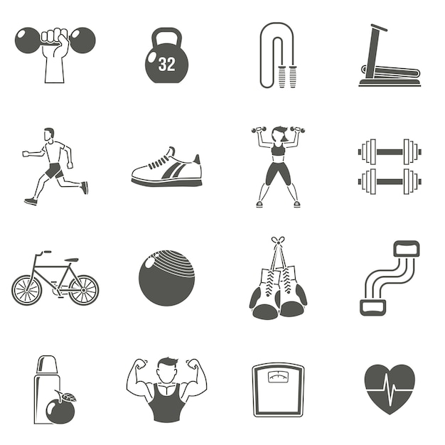 Vector fitness black icons set