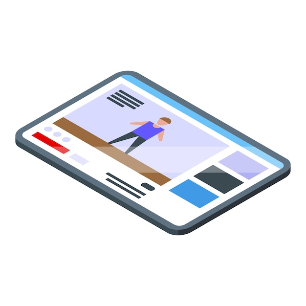 Fitness blog tablet pictogram Isometrisch van Fitness blog tablet vector pictogram voor webdesign geïsoleerd op een witte achtergrond