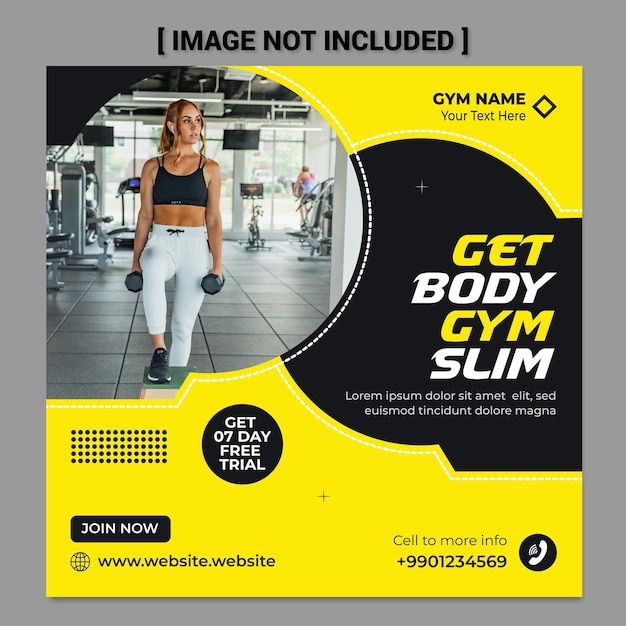 Fitness body gym social media post web banner or square flyer template