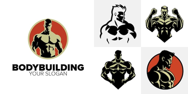 Set di loghi per fitness e bodybuilding alimenta la tua attività con illustrazioni moderne e concetti sportivi