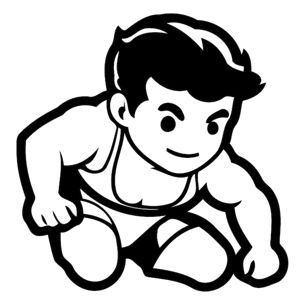 Fitness boy logo template Vector illustration of a cartoon character