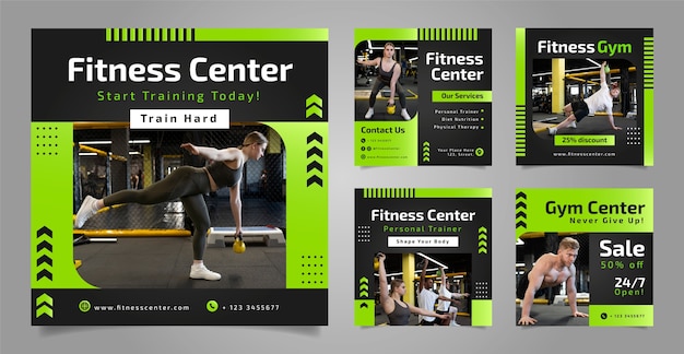 Vector fitness center  instagram posts template