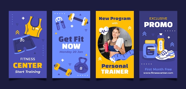 Vector fitness center  instagram stories  template