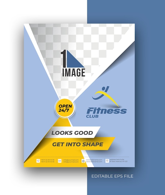 Fitness club a4 brochure flyer poster design template.