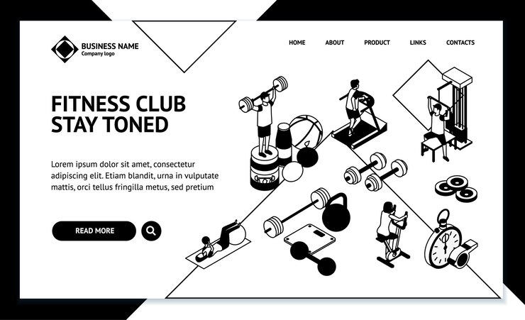 Vector fitness club concept landing web page template 3d isometric view vector